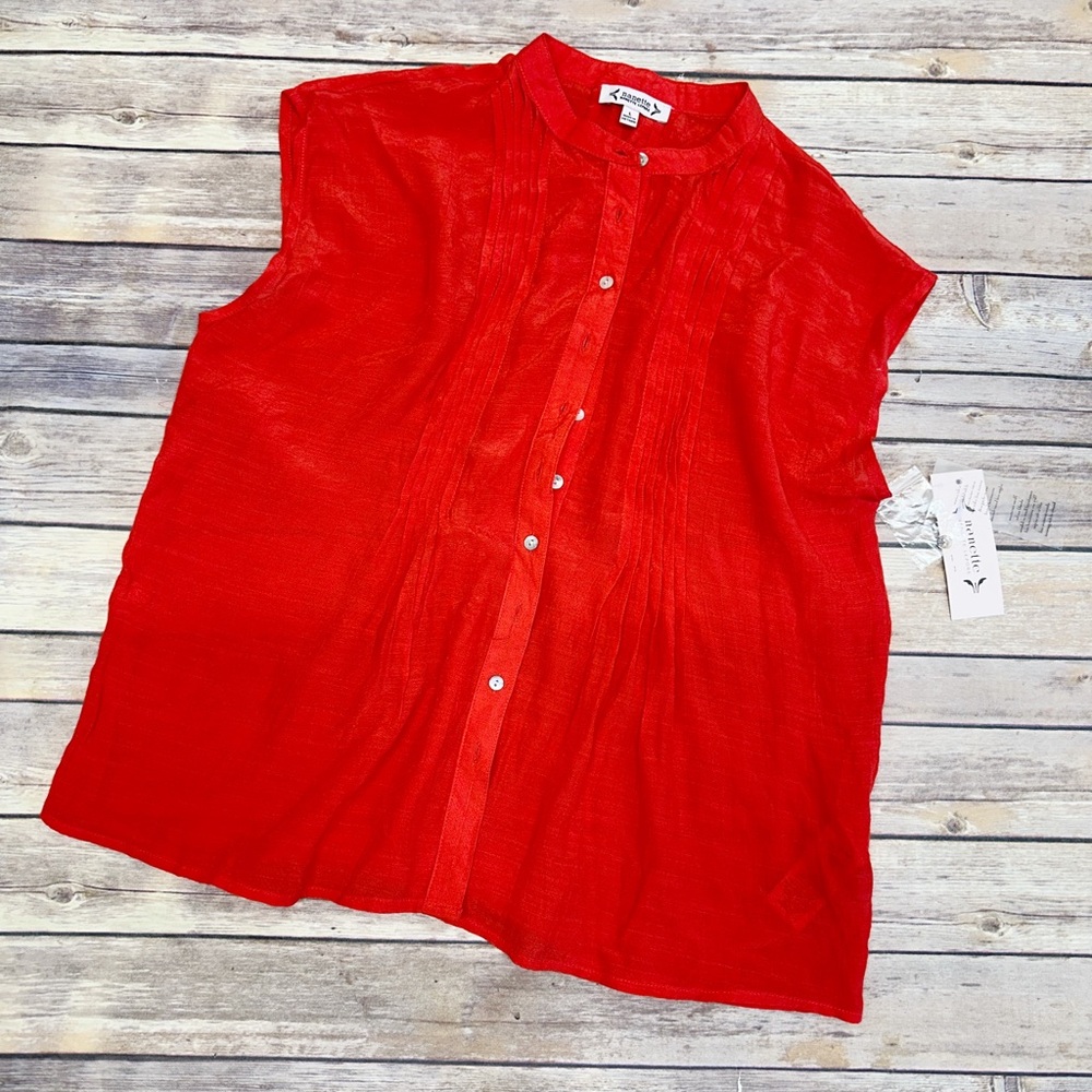 Nanette Lepore Women's  Button Down SleevelessTop Red orange size L